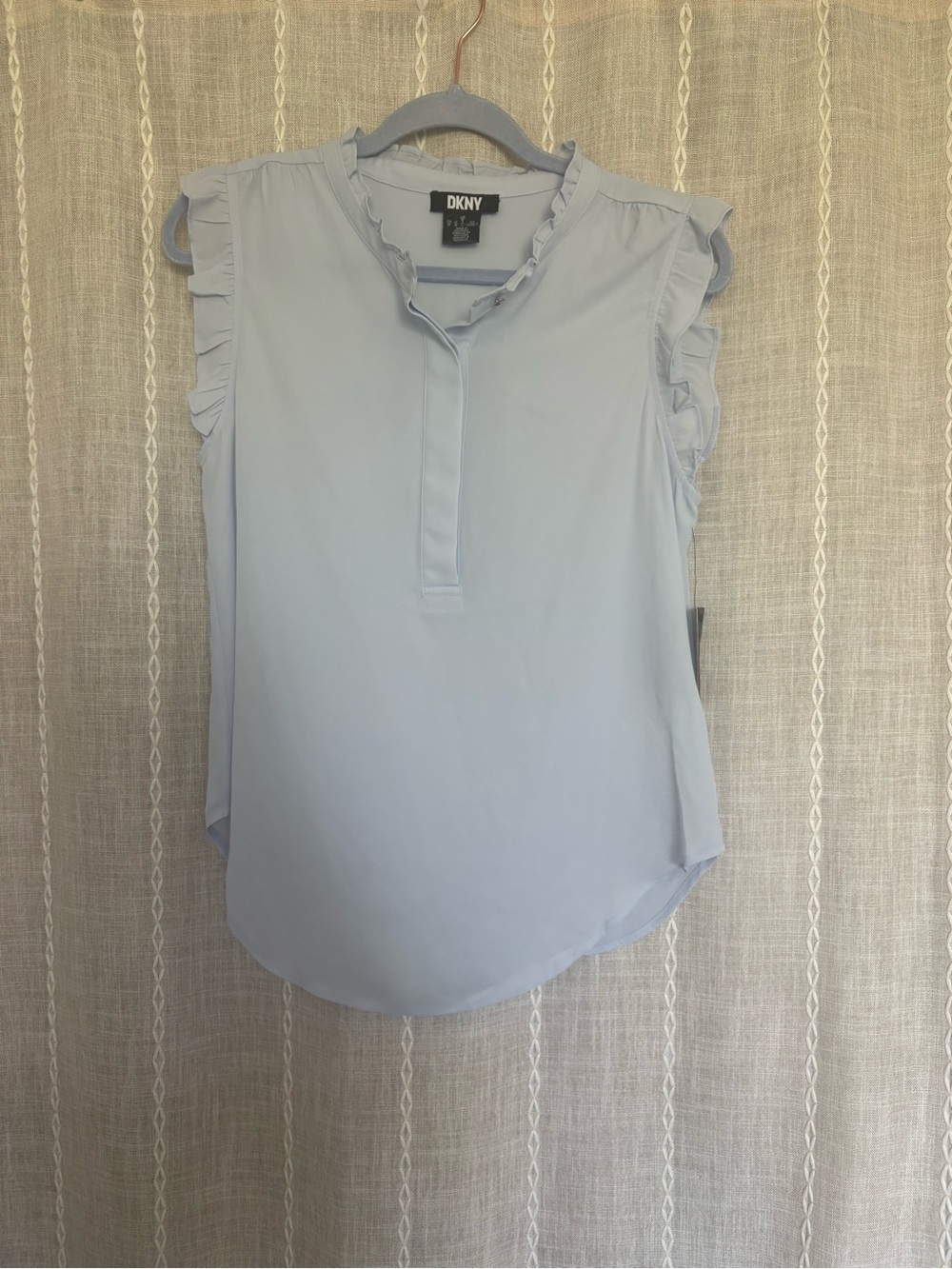 DKNY Pale Blue Sleeveless Ruffle-Trim Blouse